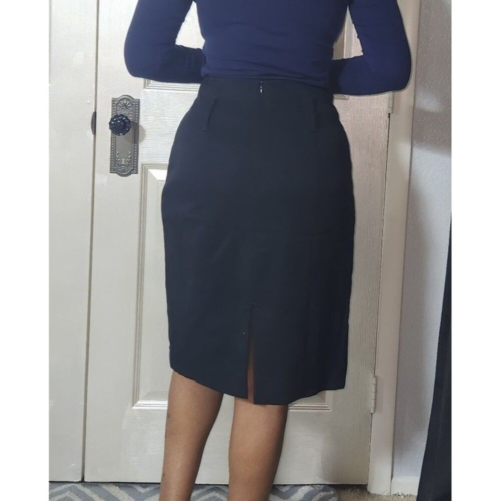 Navy Blue Striped Buttoned Wrap Midi Skirt - Picture 2 of 11